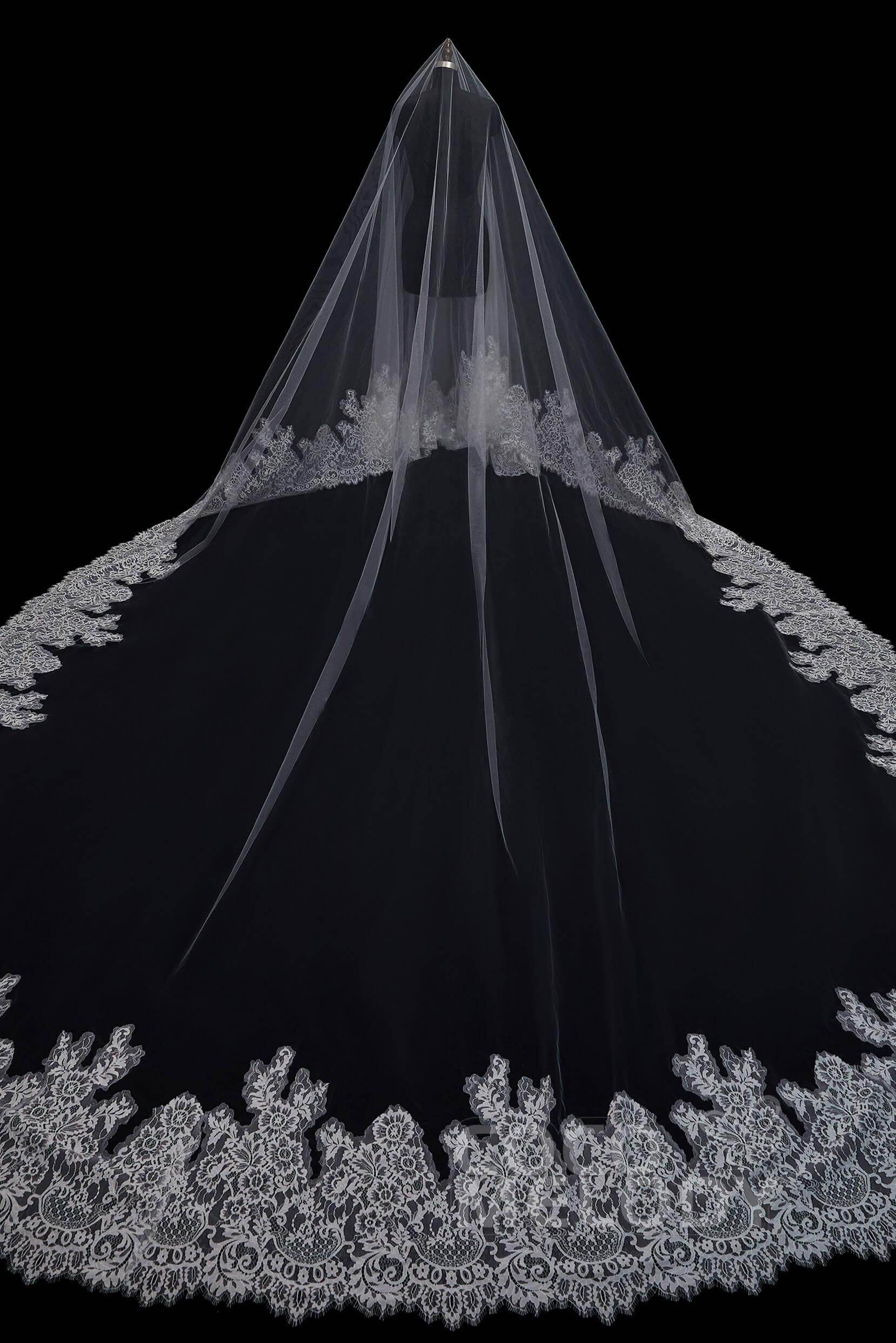 One-tier Lace Edge Tulle Cathedral Veils Appliques AV18001 - COCOMELODY